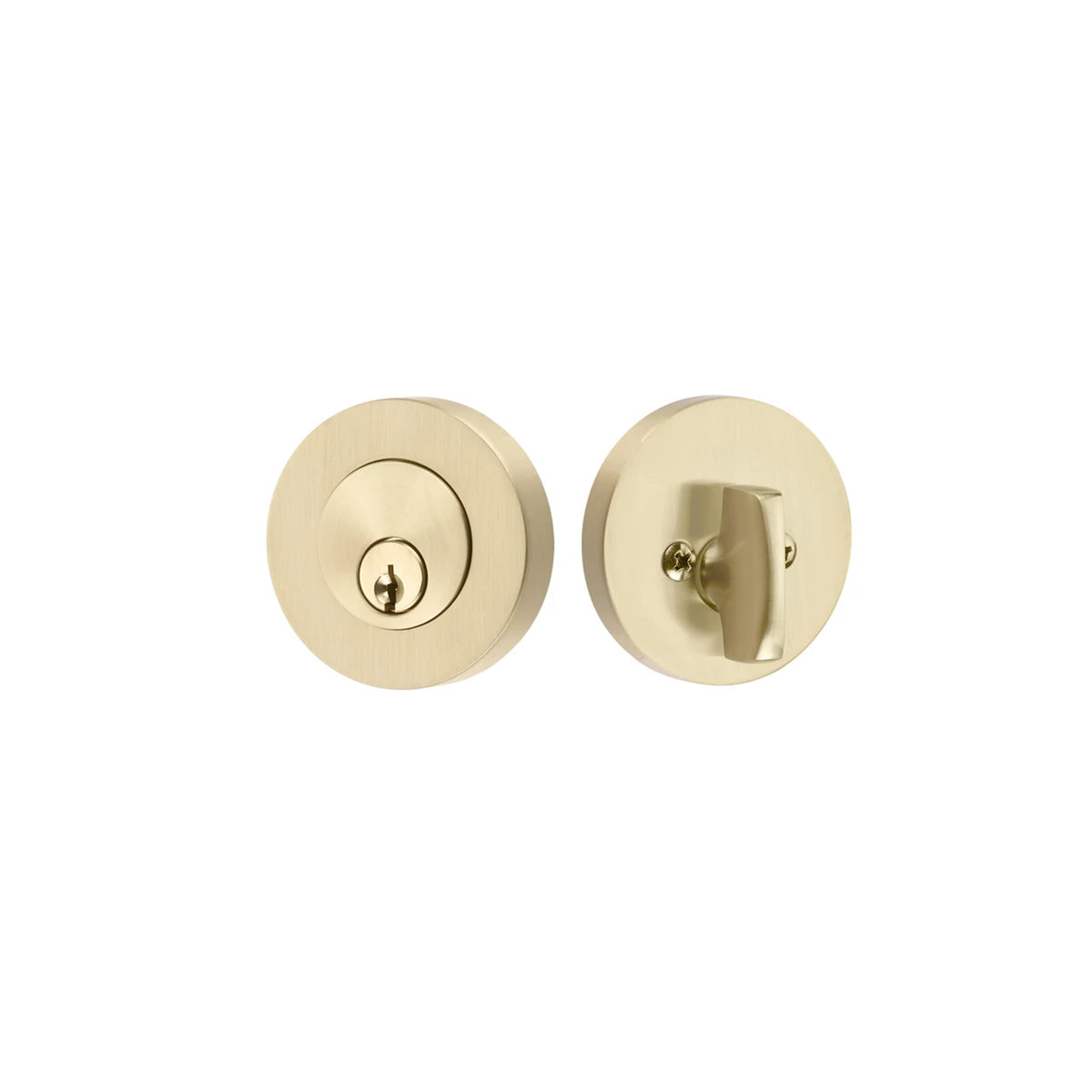 Emtek Modern Disc 8423US4 single-cylinder keyed deadbolt — Satin Brass