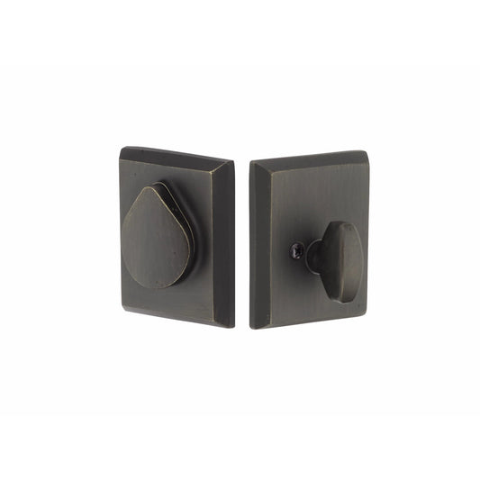 Emtek Rustic Modern Rectangular Keyed Deadbolt — Medium Bronze, Single Cylinder