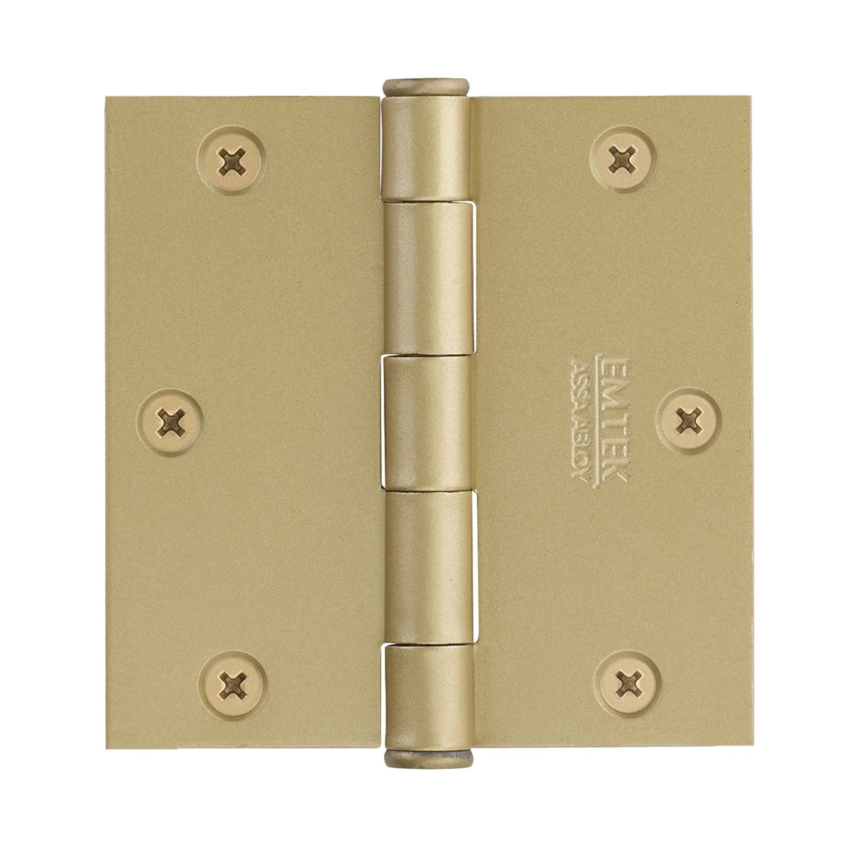 Emtek Residential Duty Steel, Plain Bearing Hinge — Satin Brass, 3-1/2" x 3-1/2", Square Corners