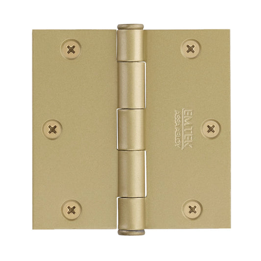 Emtek Residential Duty Steel, Plain Bearing Hinge — Satin Brass, 3-1/2" x 3-1/2", Square Corners