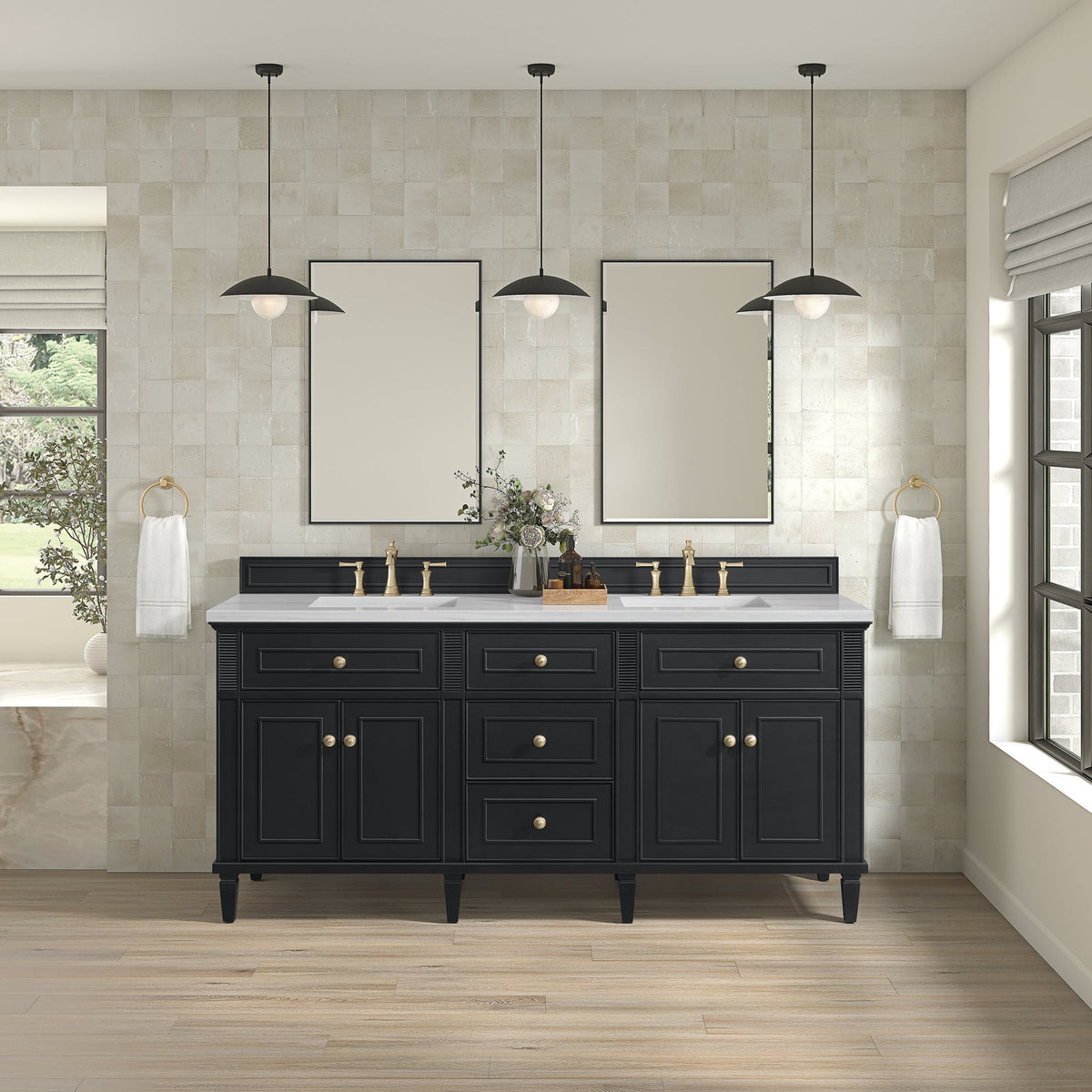 James Martin Lorelai 60 in. Vanity Cabinet Only | 424-V60D — Black Onyx; cabinet only, optional top and fixtures shown