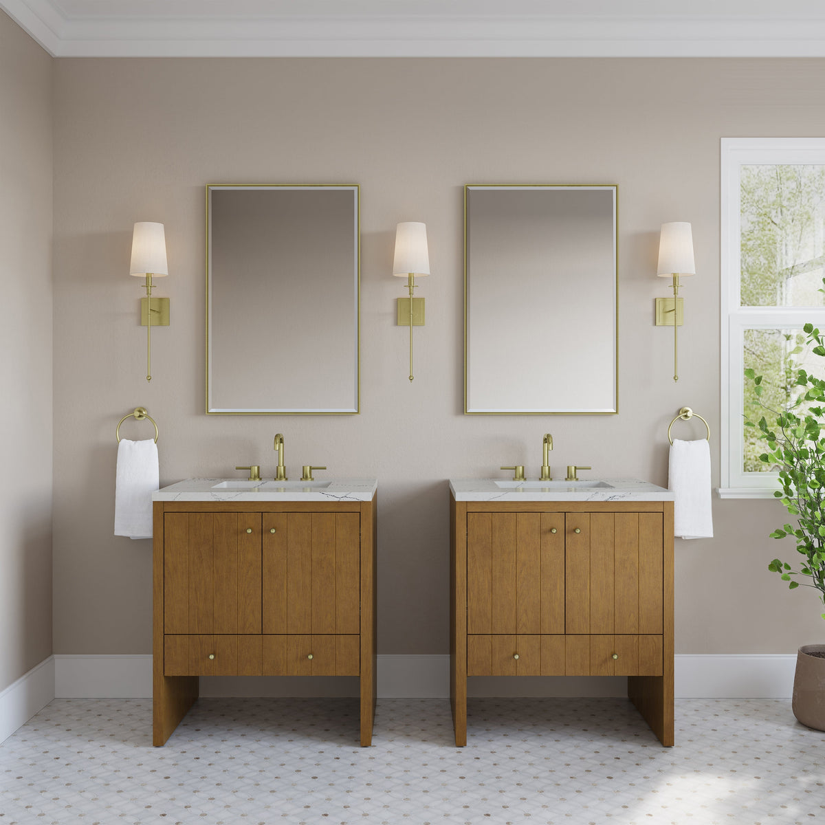 435-V30 Honey Oak vanity cabinet; optional tops, sinks and accessories shown are not included
