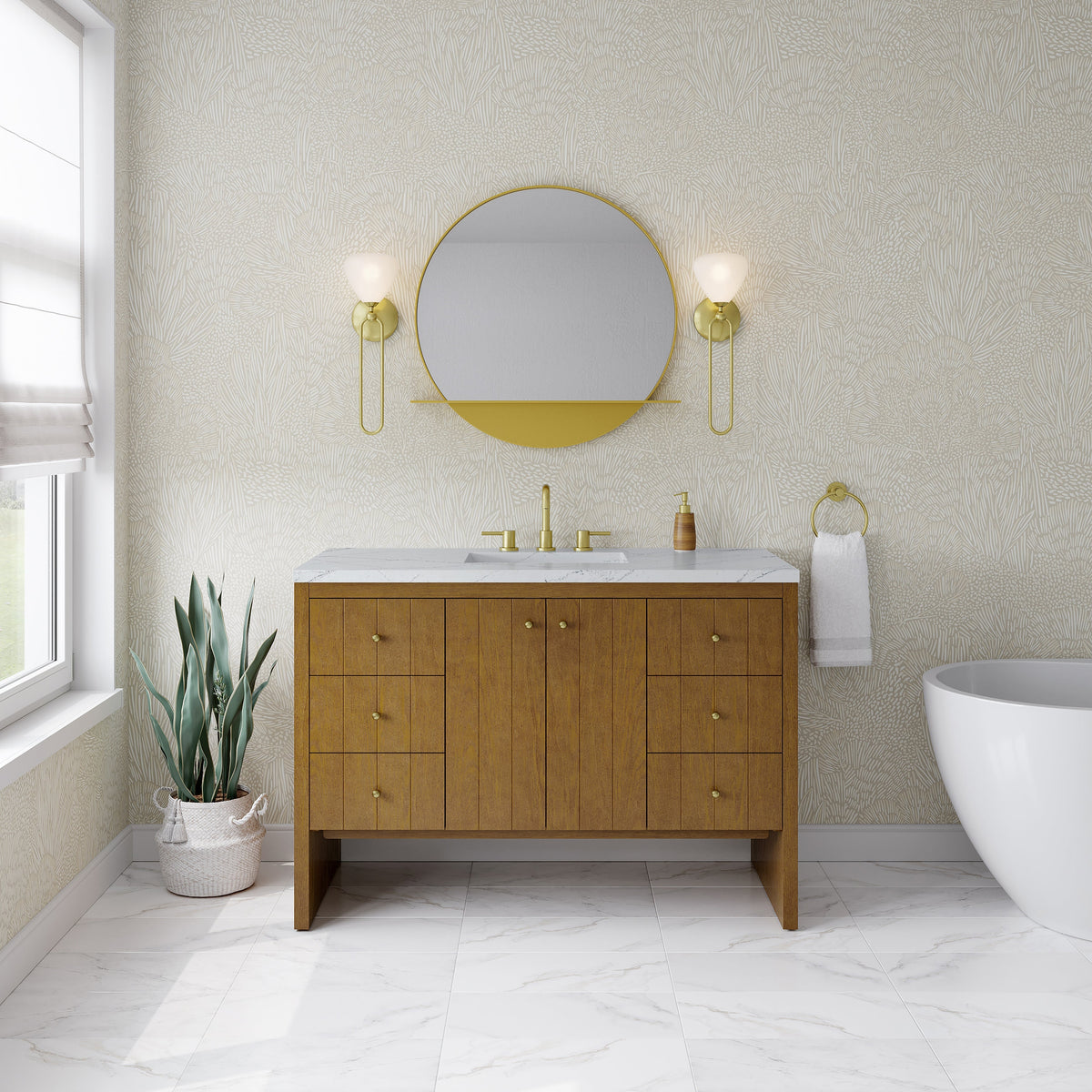 435-V48 Honey Oak vanity cabinet; optional tops, sinks and accessories shown are not included