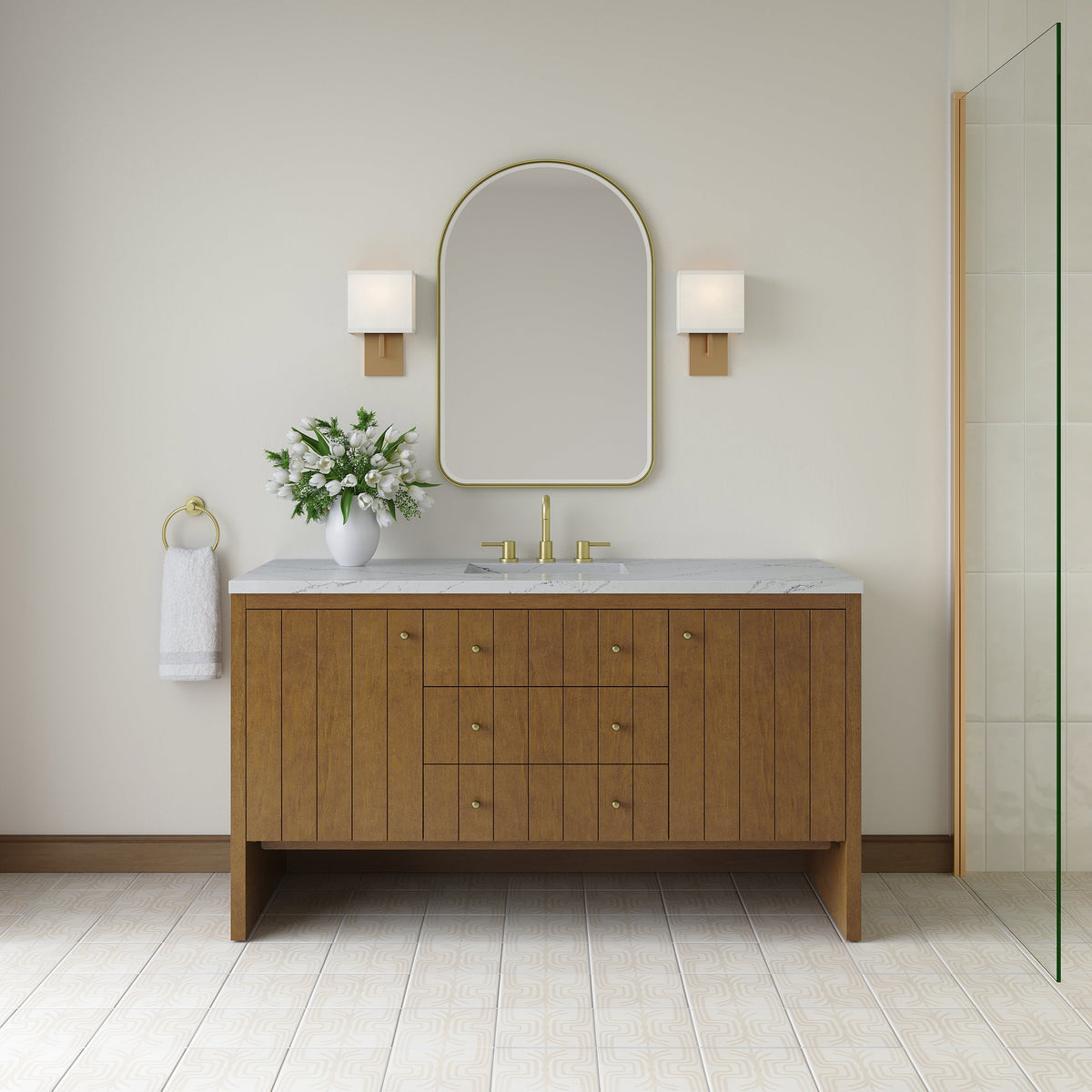 435-V60S Honey Oak vanity cabinet; optional tops, sinks and accessories shown are not included