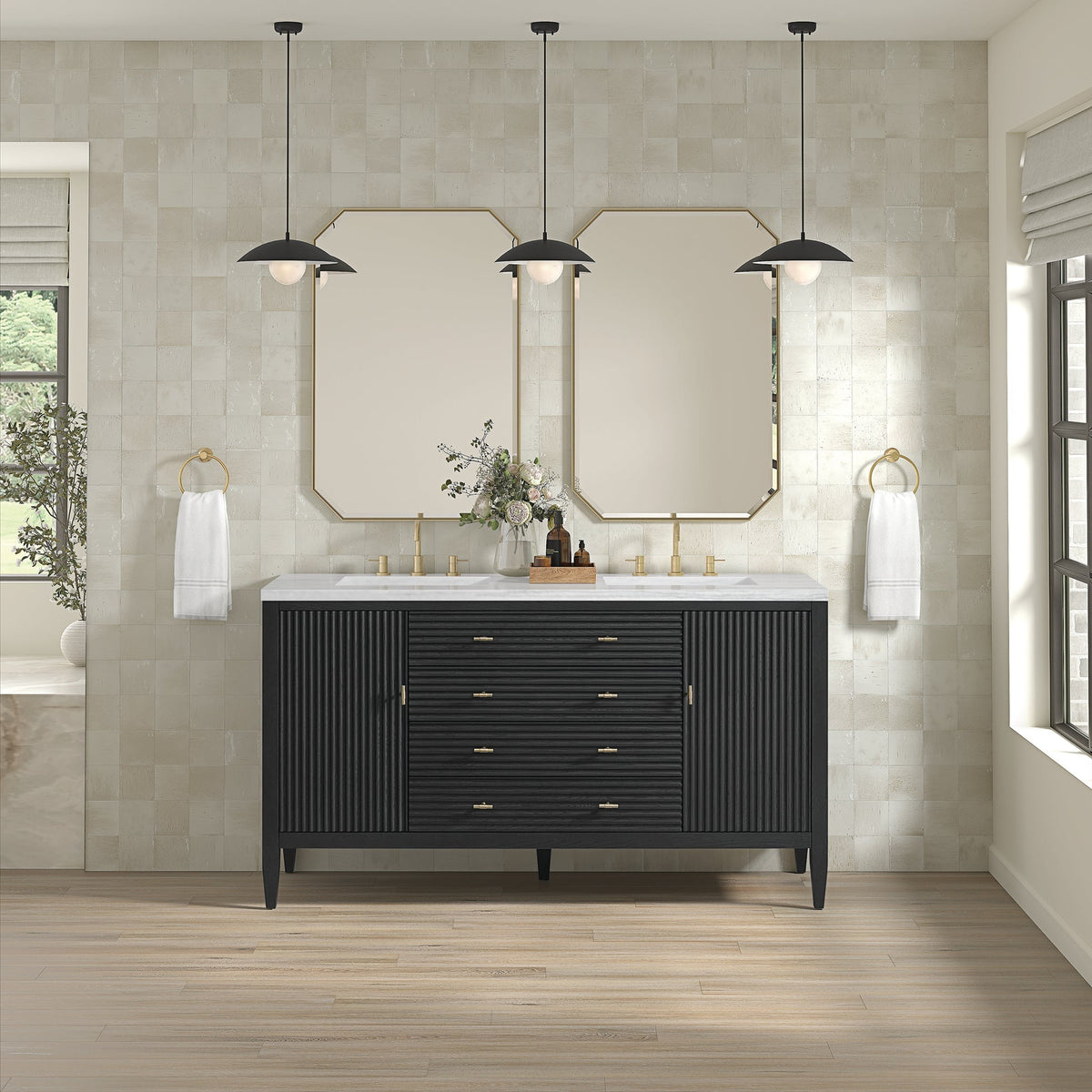 James Martin Myrrin 485-V60D-CBO Carbon Oak cabinet; top and accessories pictured are not included
