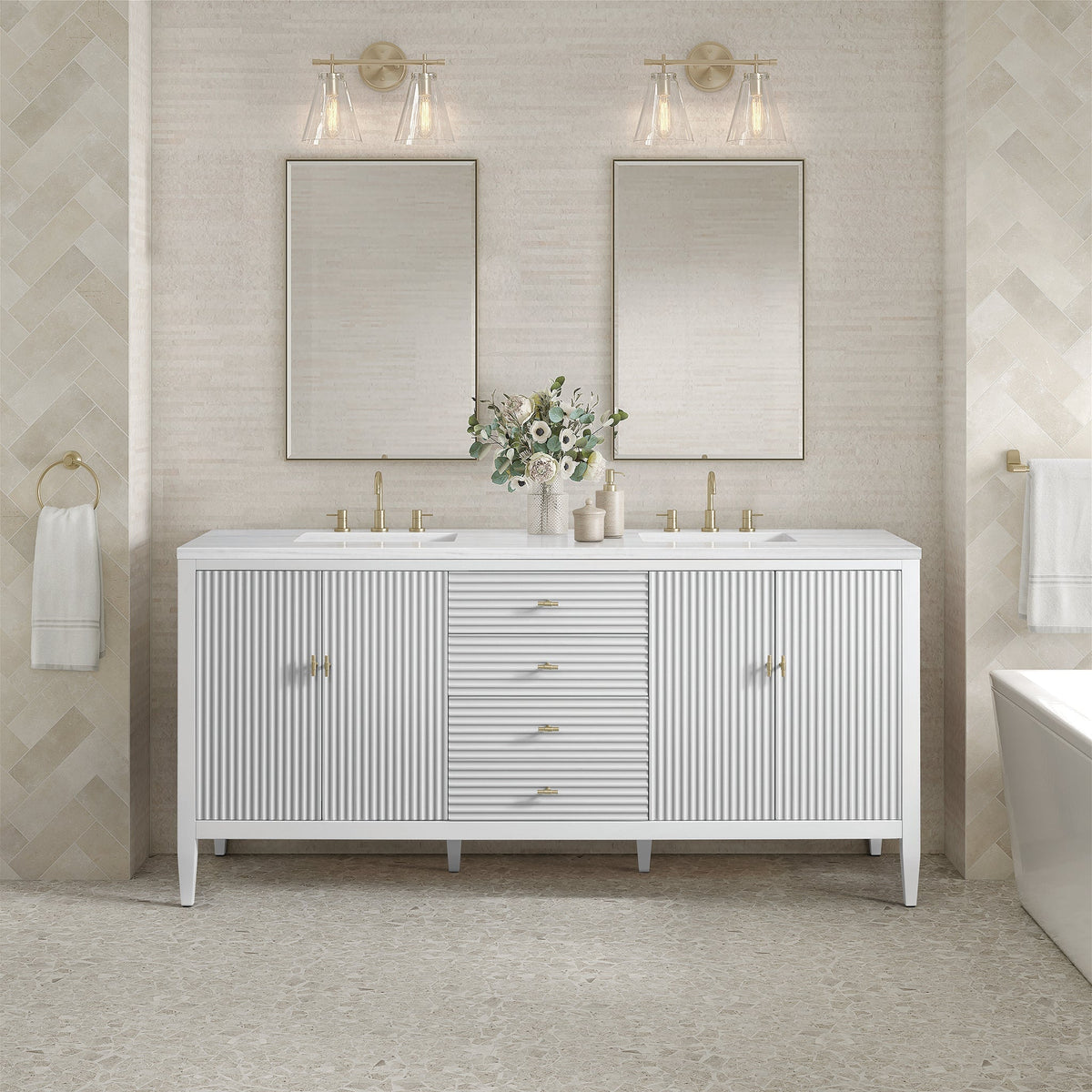 James Martin Myrrin 485-V72-BW Bright White cabinet; top and accessories pictured are not included