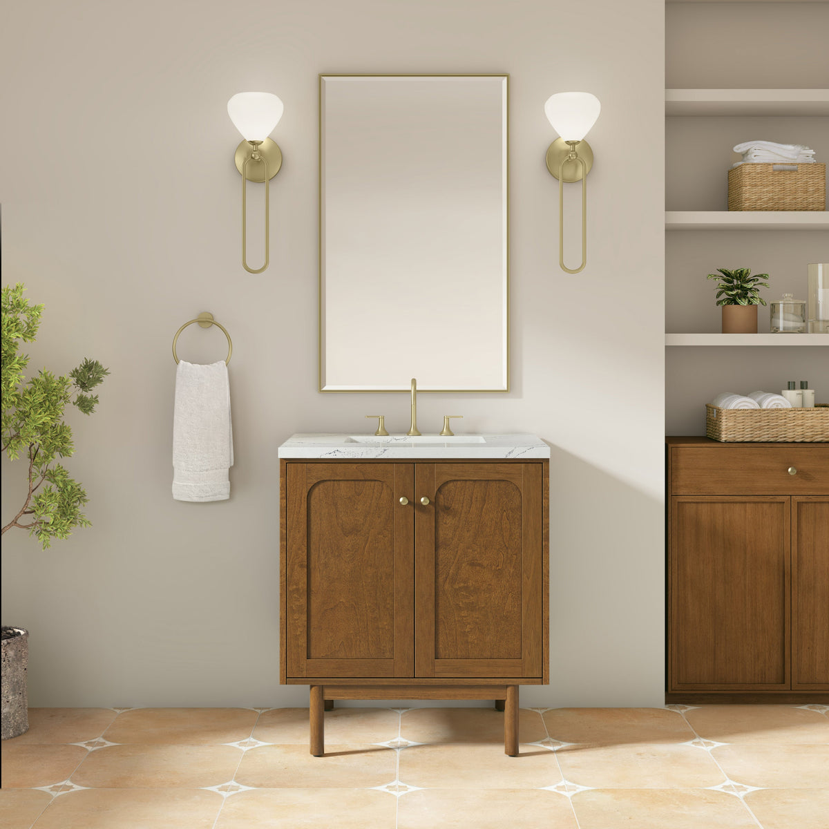 James Martin Laurent 545-V30-HNO Honey Oak cabinet; top and accessories pictured are not included