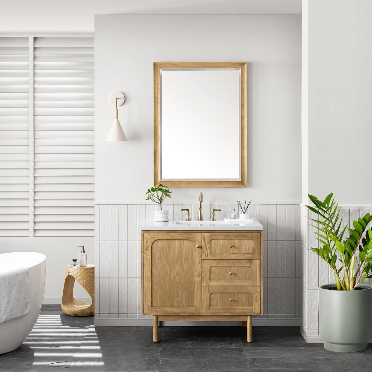 James Martin Laurent 545-V36-LNO Light Natural Oak cabinet; top and accessories pictured are not included