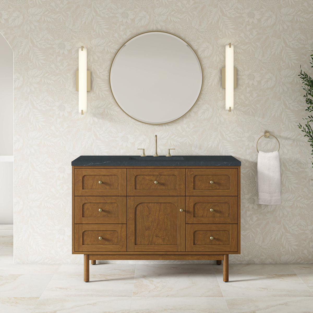 James Martin Laurent 545-V48-HNO Honey Oak cabinet; top and accessories pictured are not included