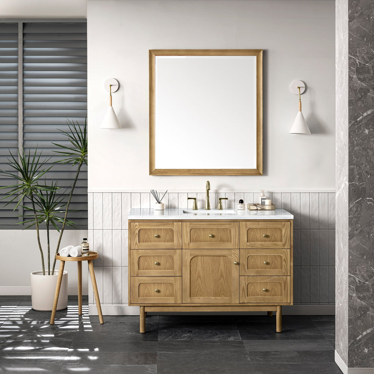James Martin Laurent 545-V48-LNO Light Natural Oak cabinet; top and accessories pictured are not included
