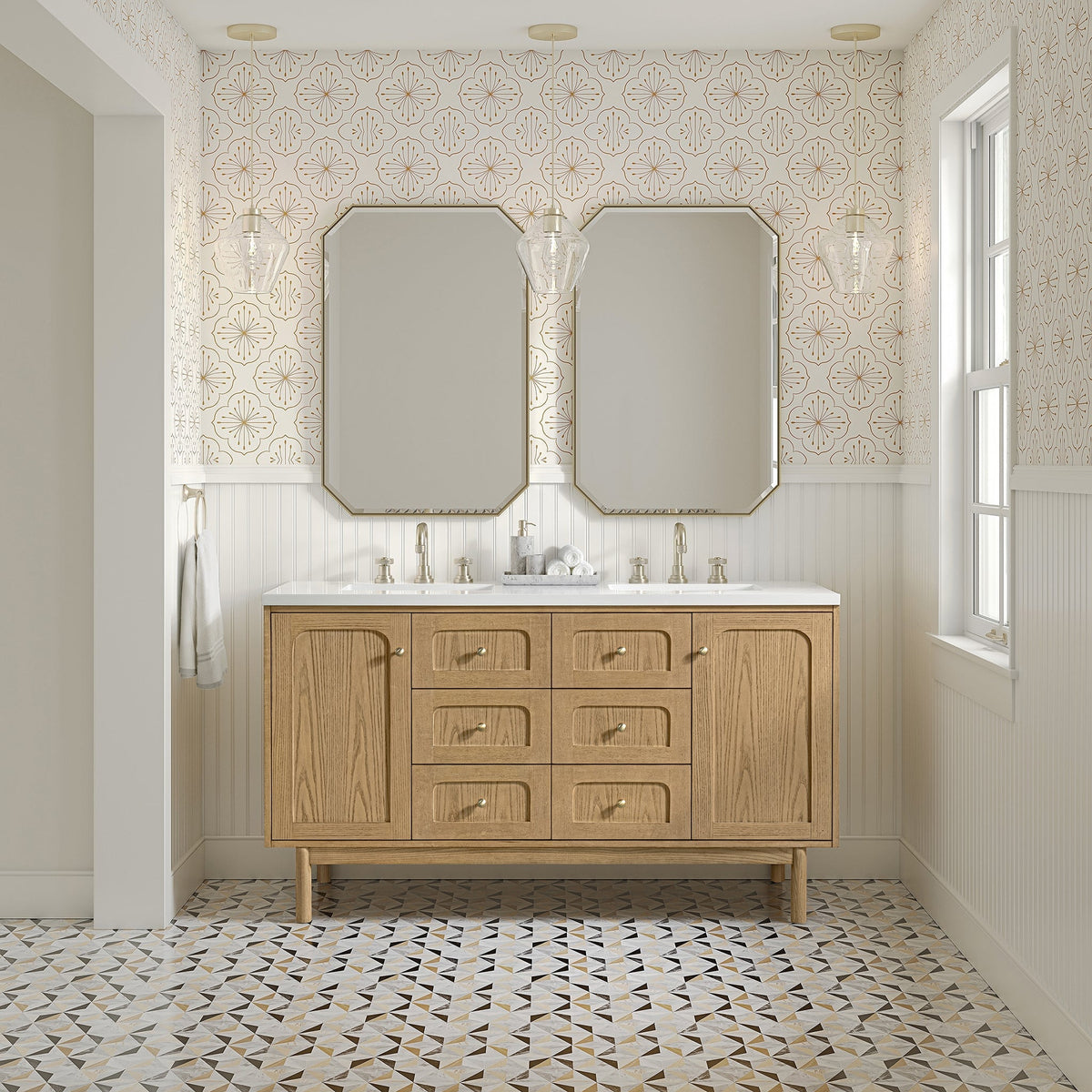 James Martin Laurent 545-V60D-LNO Light Natural Oak cabinet; top and accessories pictured are not included