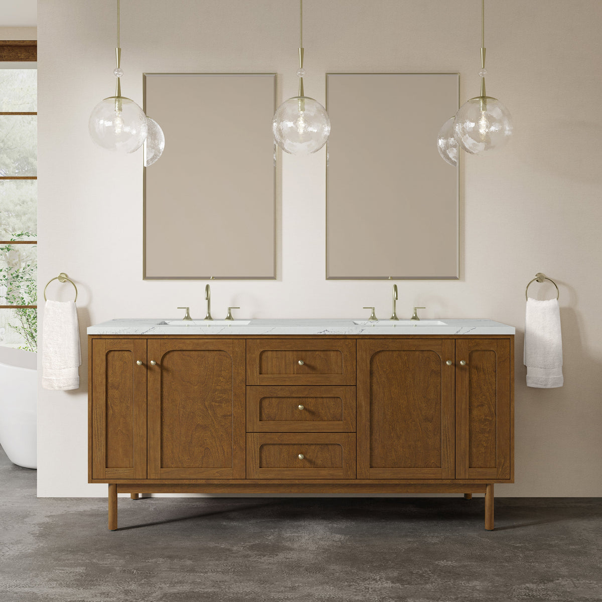 James Martin Laurent 545-V72-HNO Honey Oak cabinet; top and accessories pictured are not included