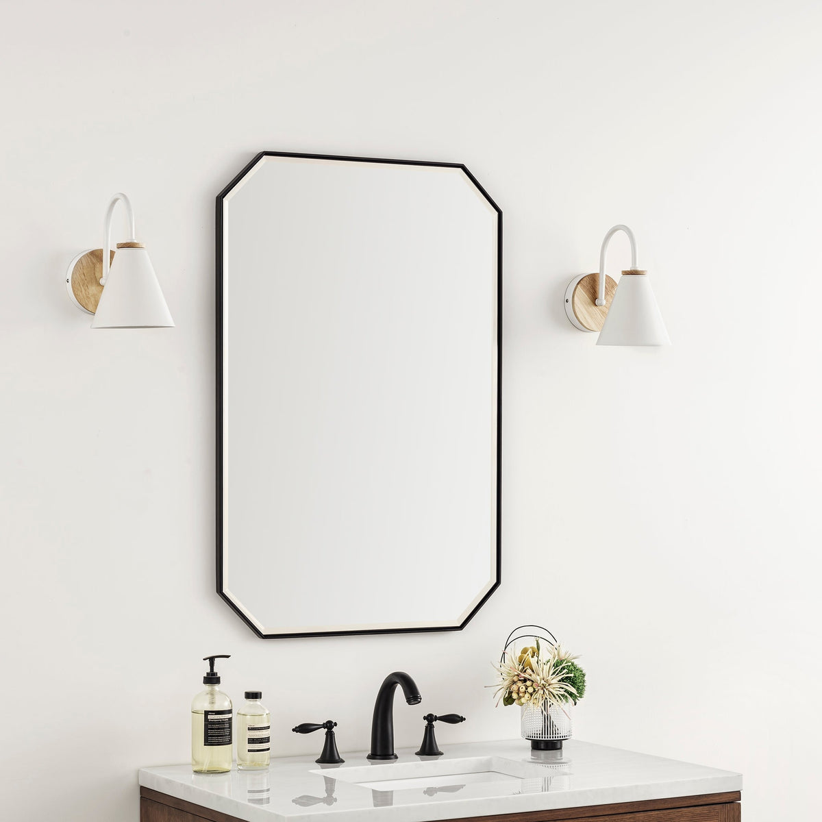 James Martin Vanities Rohe 24" Octagonal Mirror – Matte Black – 715-MO24-MB