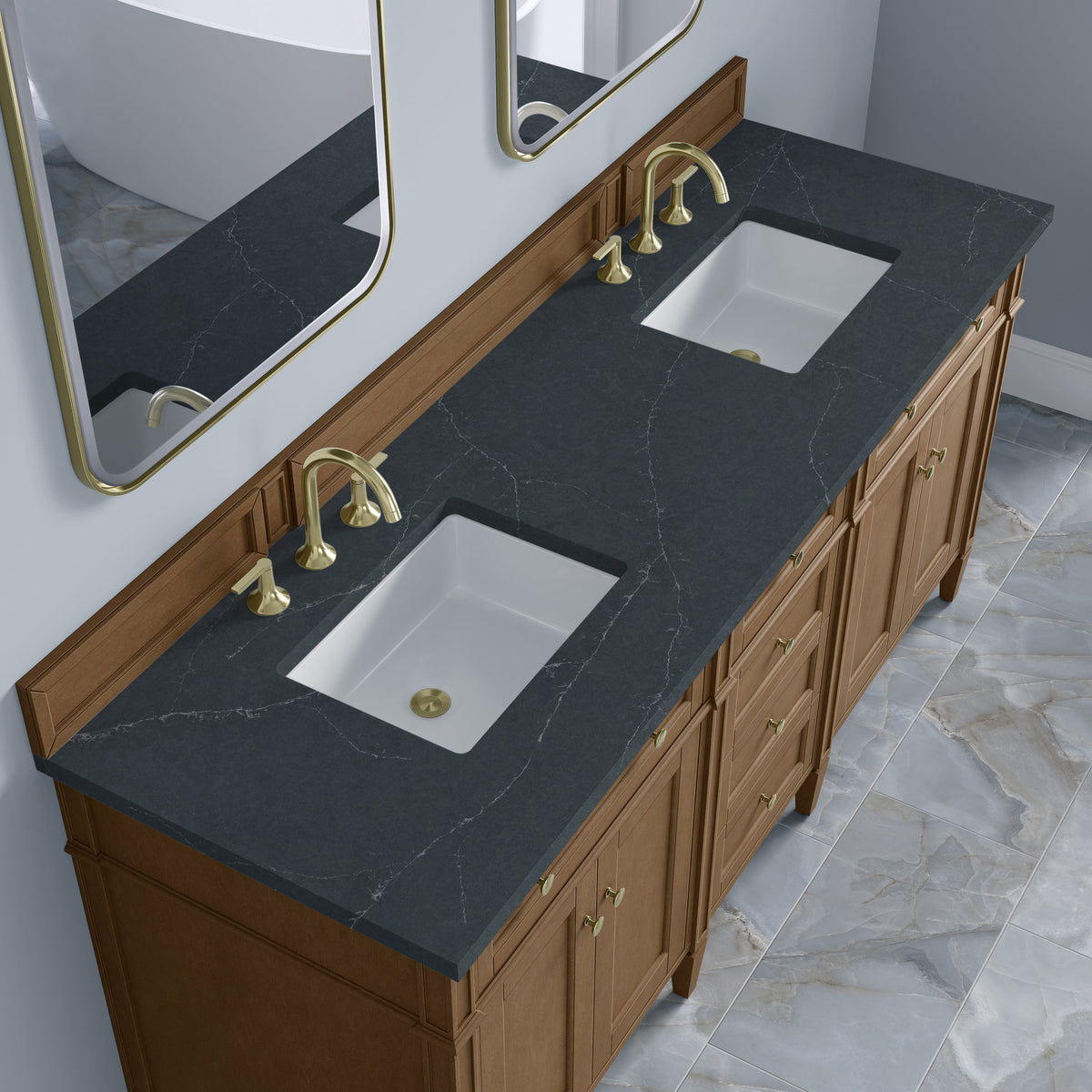 James Martin Brittany 72-inch Pecan vanity with Charcoal Soapstone Silestone, 655-V72-PCN-3CSP