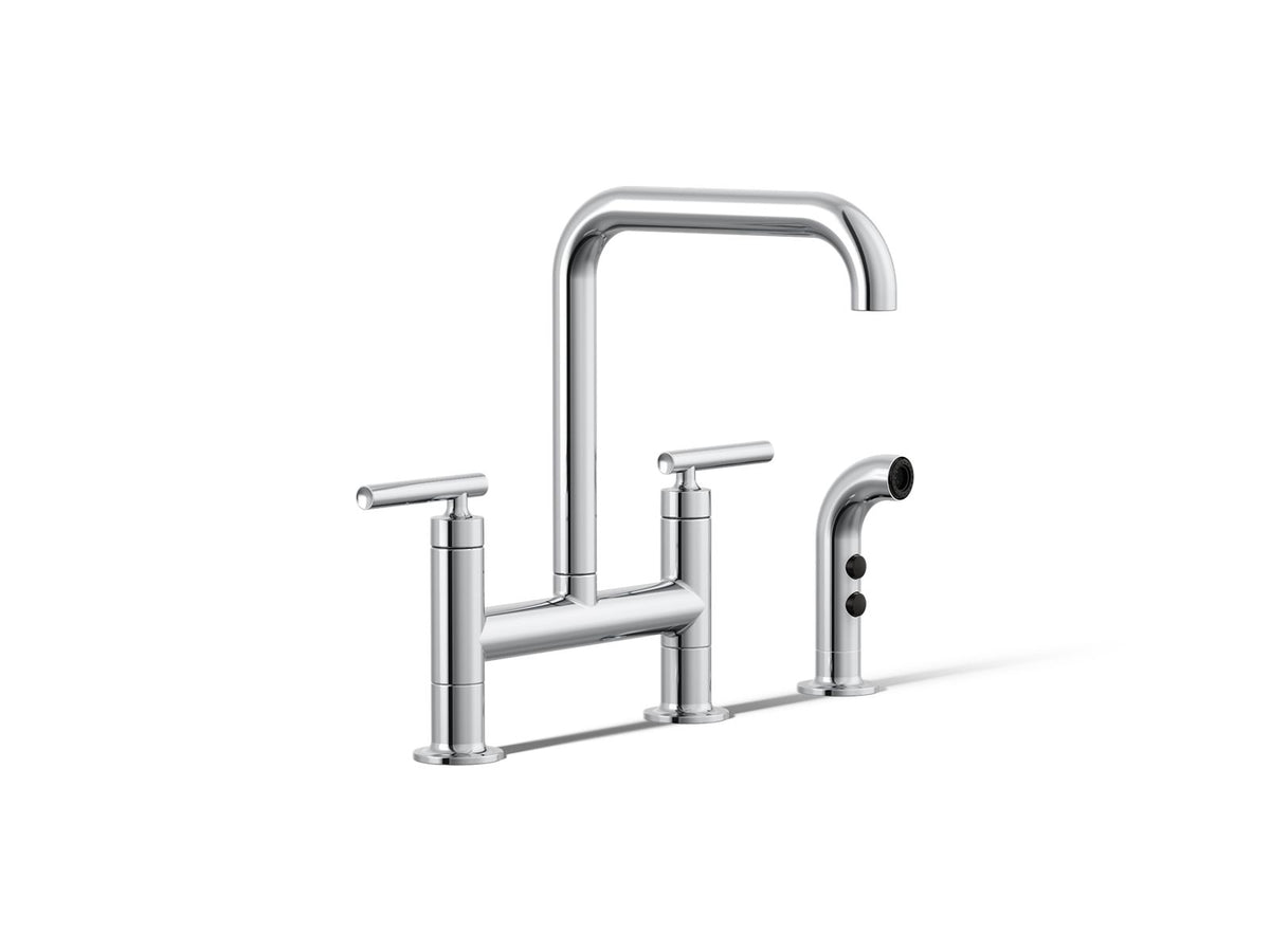 Purist® Two-hole bridge kitchen sink faucet with side sprayer