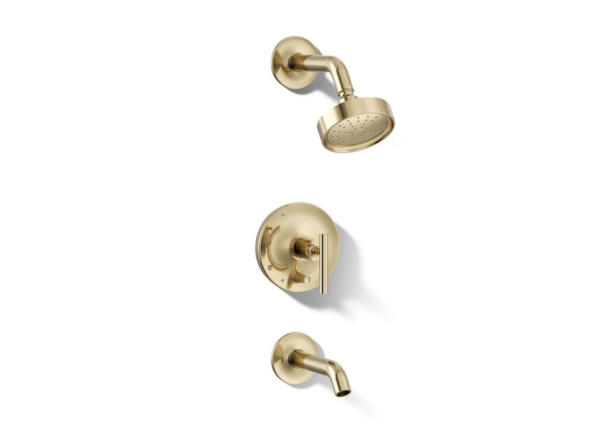 Kohler Purist® Rite-Temp® bath and shower trim kit with push-button diverter and lever handle, 1.75 gpm — Vibrant French Gold