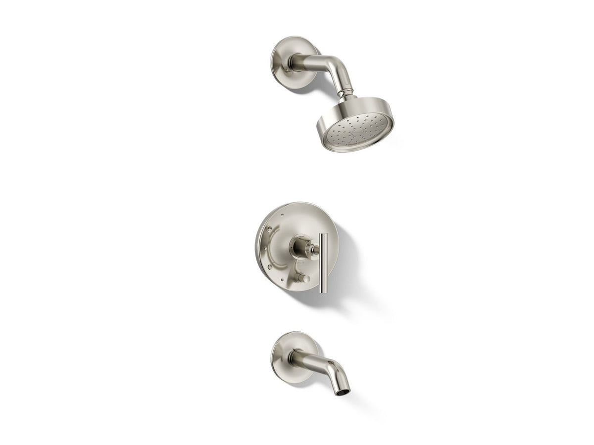 Kohler Purist® Rite-Temp® bath and shower trim kit with push-button diverter and lever handle, 1.75 gpm — Vibrant Polished Nickel