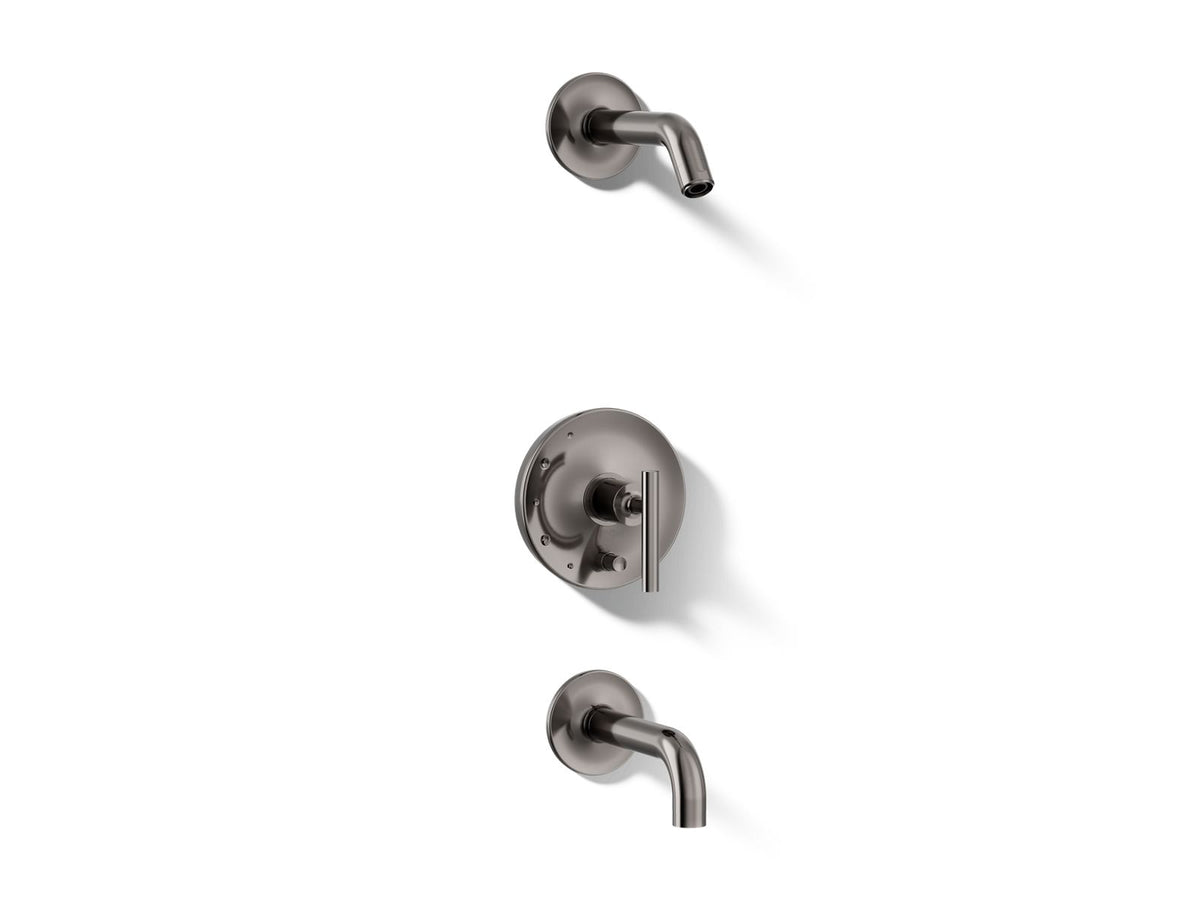 Kohler Purist® Rite-Temp® bath and shower trim kit with push-button diverter and lever handle, without showerhead — Vibrant Titanium