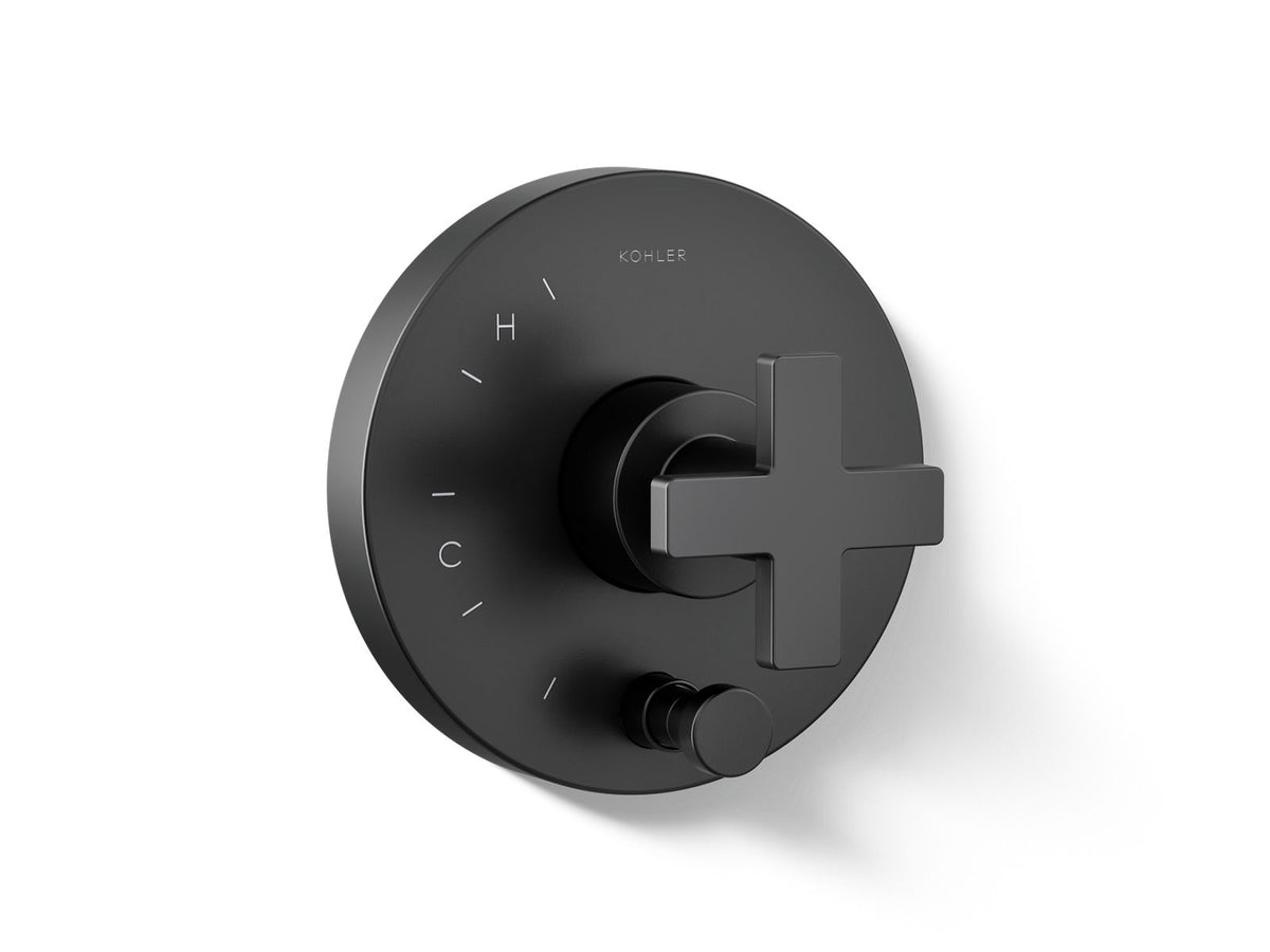 Kohler Composed® Rite-Temp® valve trim with push-button diverter and cross handle — Matte Black
