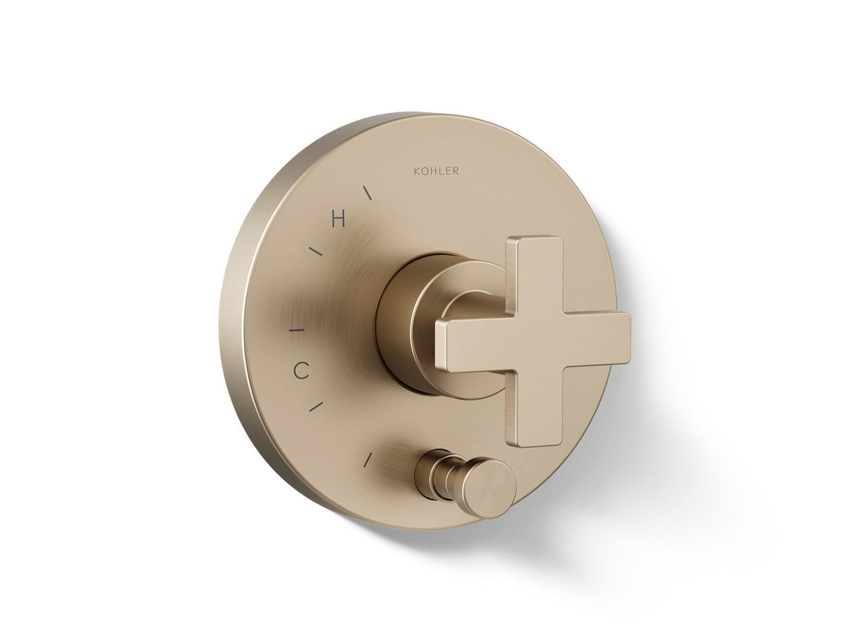 Kohler Composed® Rite-Temp® valve trim with push-button diverter and cross handle — Vibrant Brushed Bronze