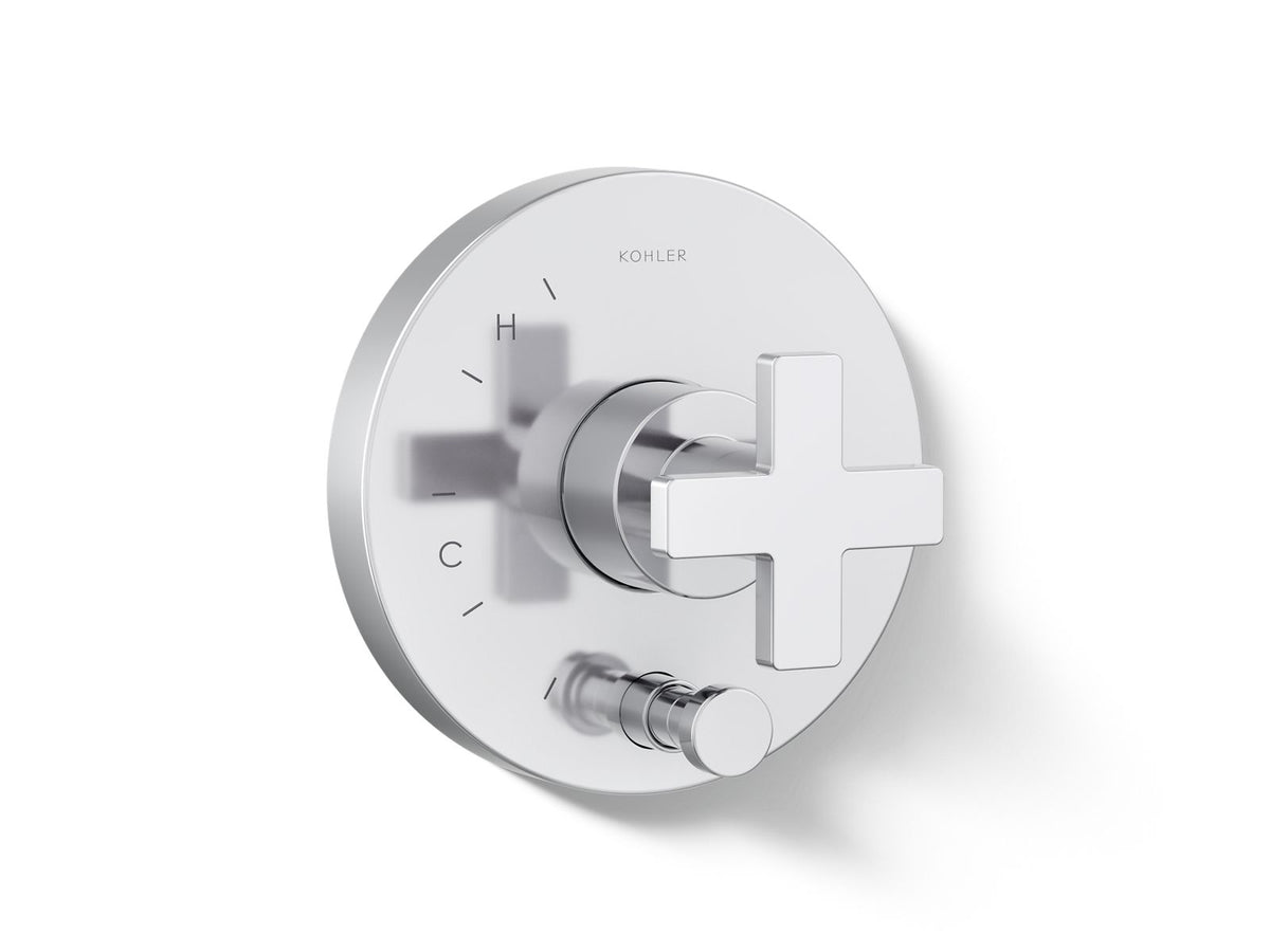 Kohler Composed® Rite-Temp® valve trim with push-button diverter and cross handle — Polished Chrome