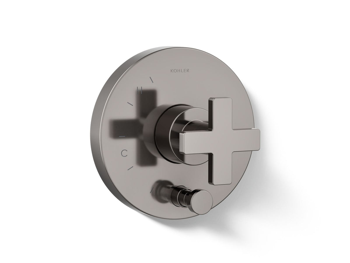 Kohler Composed® Rite-Temp® valve trim with push-button diverter and cross handle — Vibrant Titanium