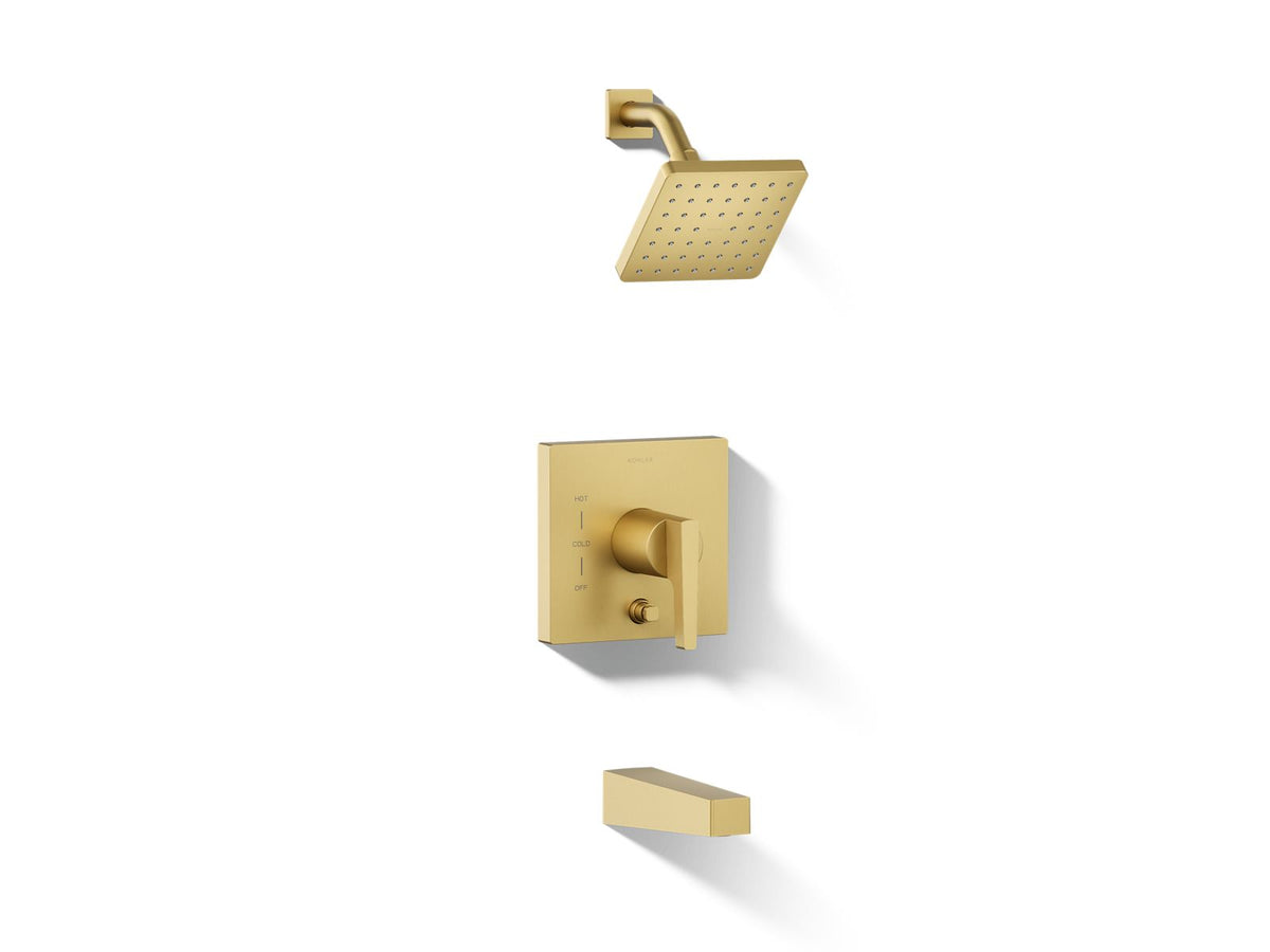 Kohler Honesty® Rite-Temp® bath and shower trim kit with push-button diverter, 1.75 gpm — Vibrant Brushed Moderne Brass