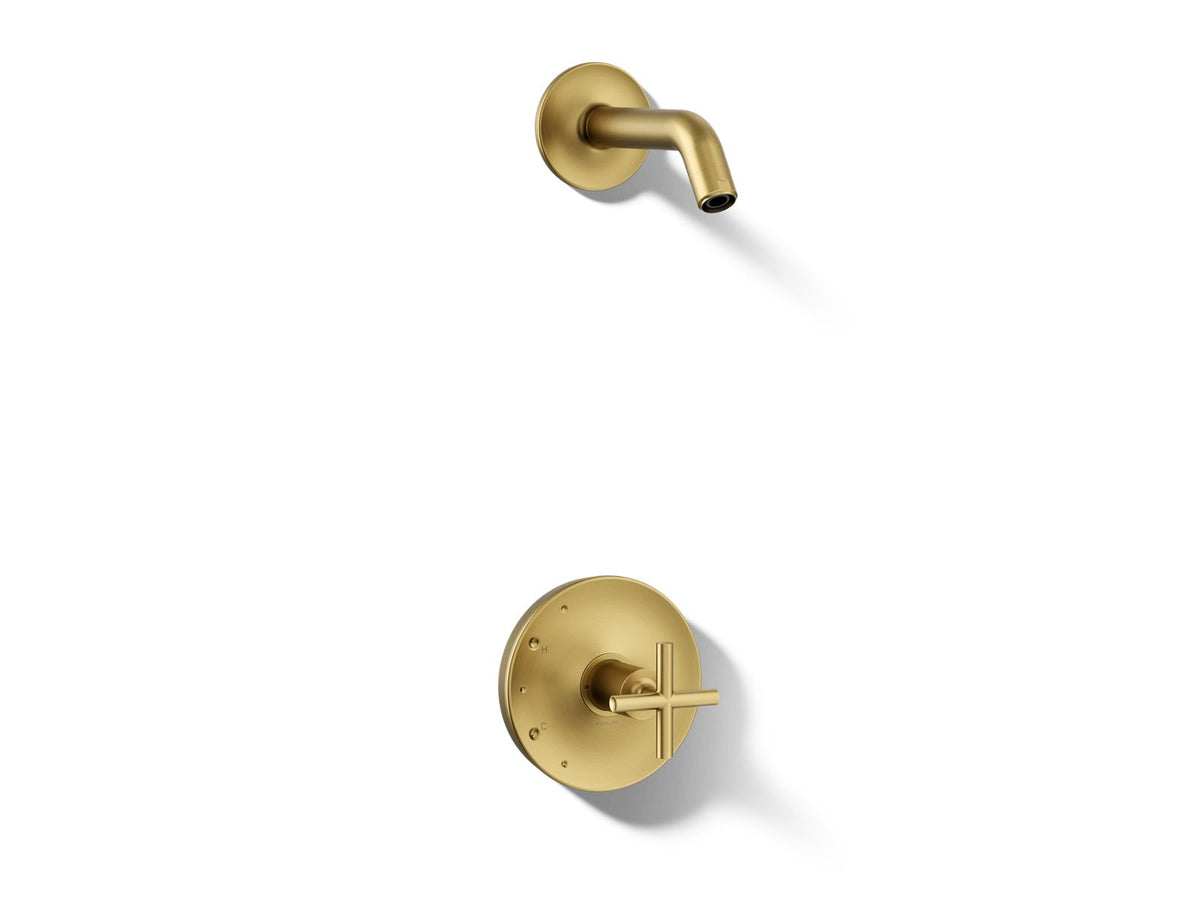 Kohler Purist® Rite-Temp® shower trim kit with cross handle, without showerhead – Vibrant Brushed Moderne Brass – K-TLS14422-3-2MB