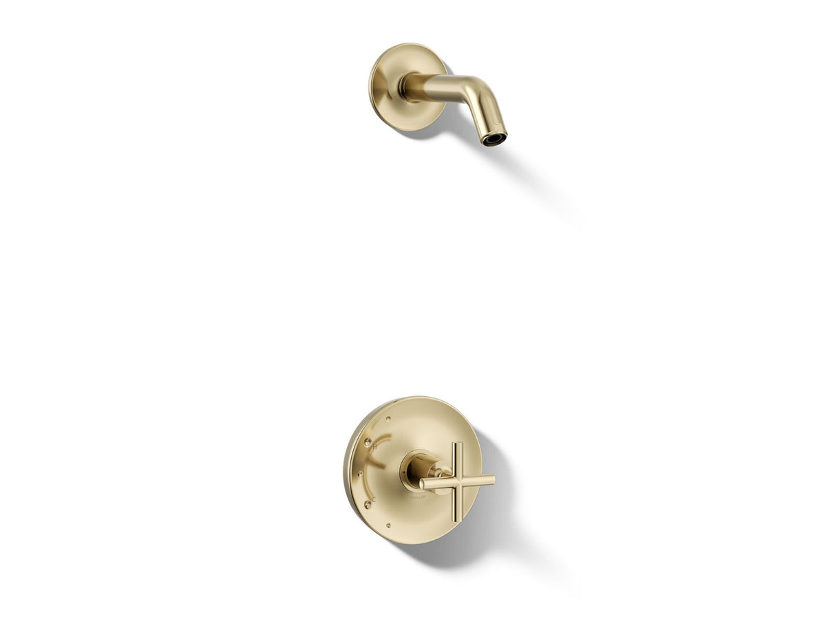 Kohler Purist® Rite-Temp® shower trim kit with cross handle, without showerhead – Vibrant French Gold – K-TLS14422-3-AF