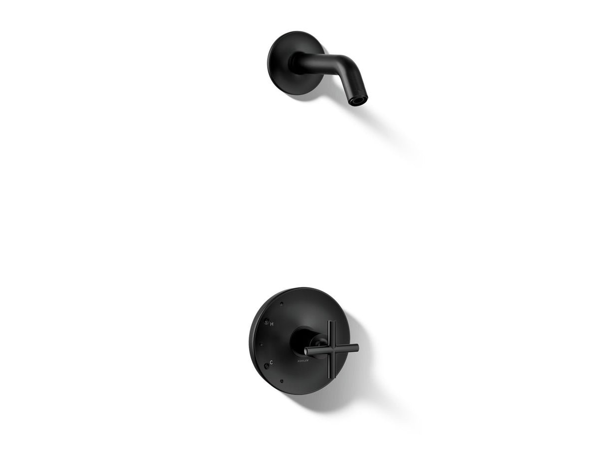 Kohler Purist® Rite-Temp® shower trim kit with cross handle, without showerhead – Matte Black – K-TLS14422-3-BL