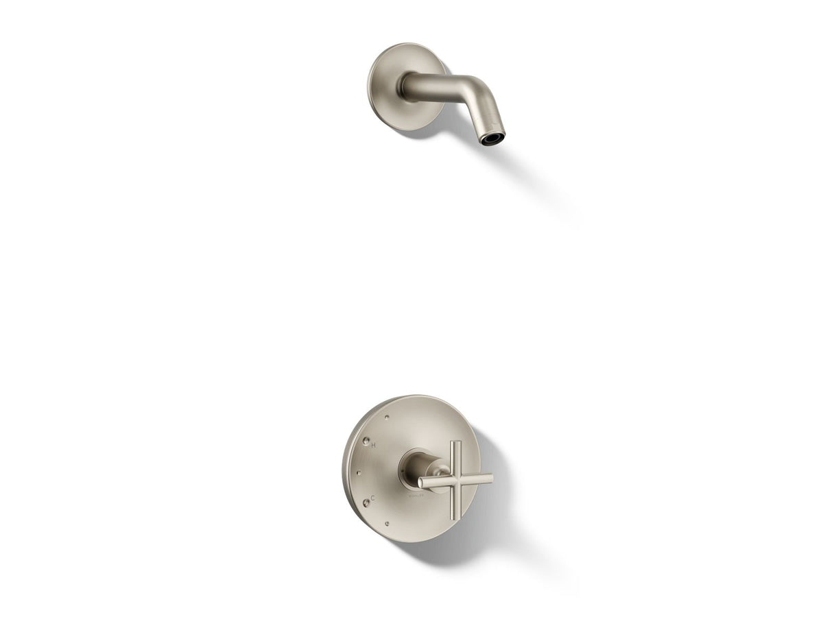 Kohler Purist® Rite-Temp® shower trim kit with cross handle, without showerhead – Vibrant Brushed Nickel – K-TLS14422-3-BN