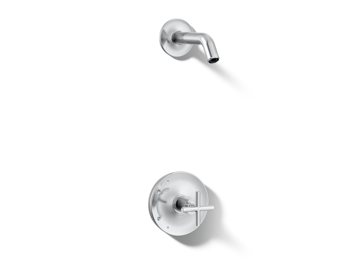 Kohler Purist® Rite-Temp® shower trim kit with cross handle, without showerhead – Polished Chrome – K-TLS14422-3-CP