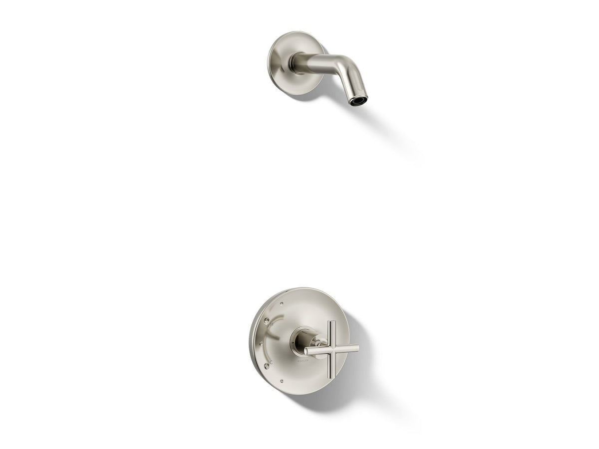 Kohler Purist® Rite-Temp® shower trim kit with cross handle, without showerhead – Vibrant Polished Nickel – K-TLS14422-3-SN