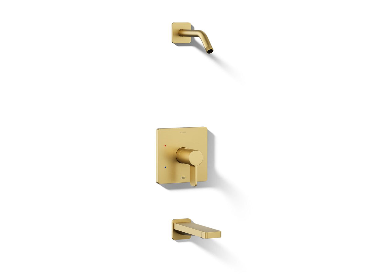 Kohler Parallel® Rite-Temp® bath and shower trim kit, without showerhead — Vibrant Brushed Moderne Brass