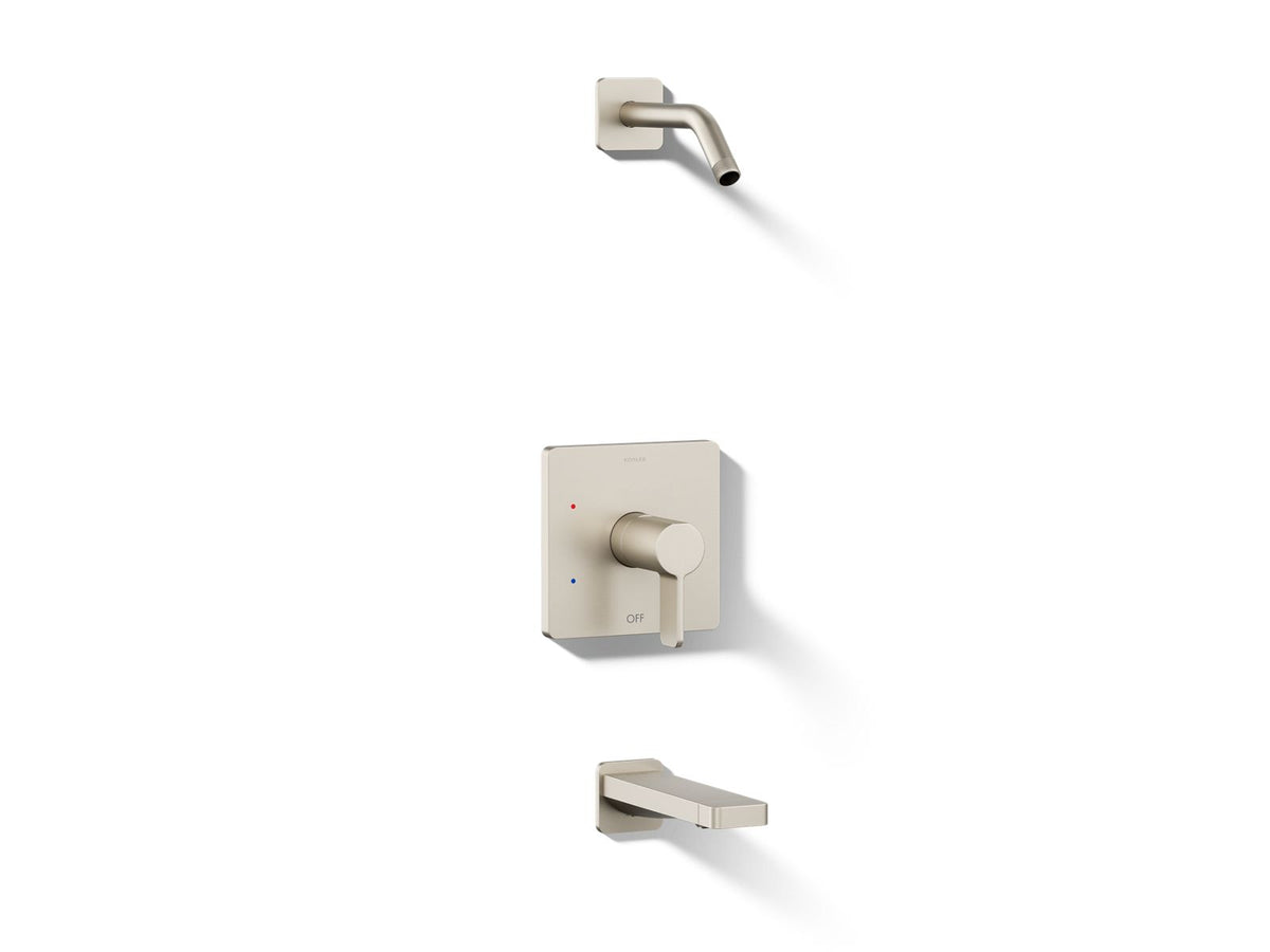 Kohler Parallel® Rite-Temp® bath and shower trim kit, without showerhead — Vibrant Brushed Nickel