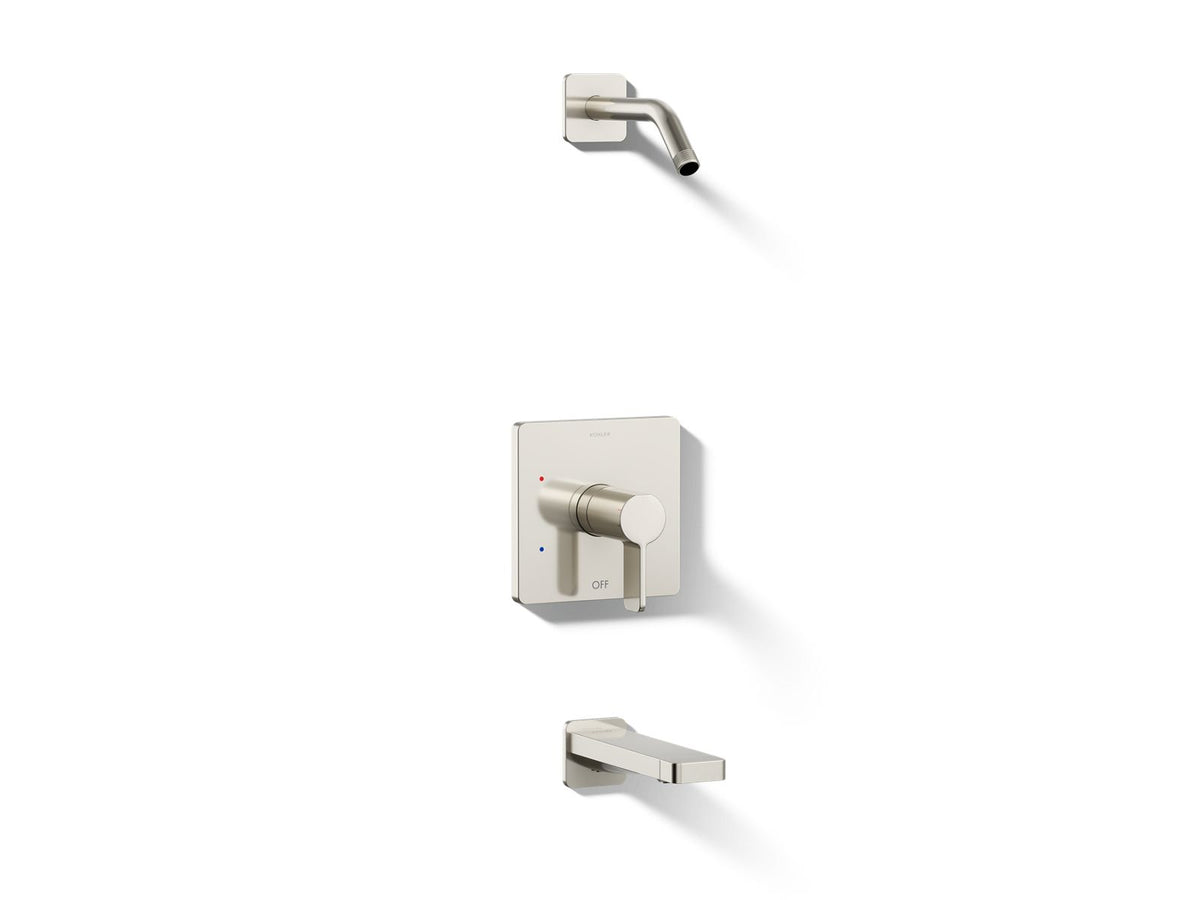 Kohler Parallel® Rite-Temp® bath and shower trim kit, without showerhead — Vibrant Polished Nickel