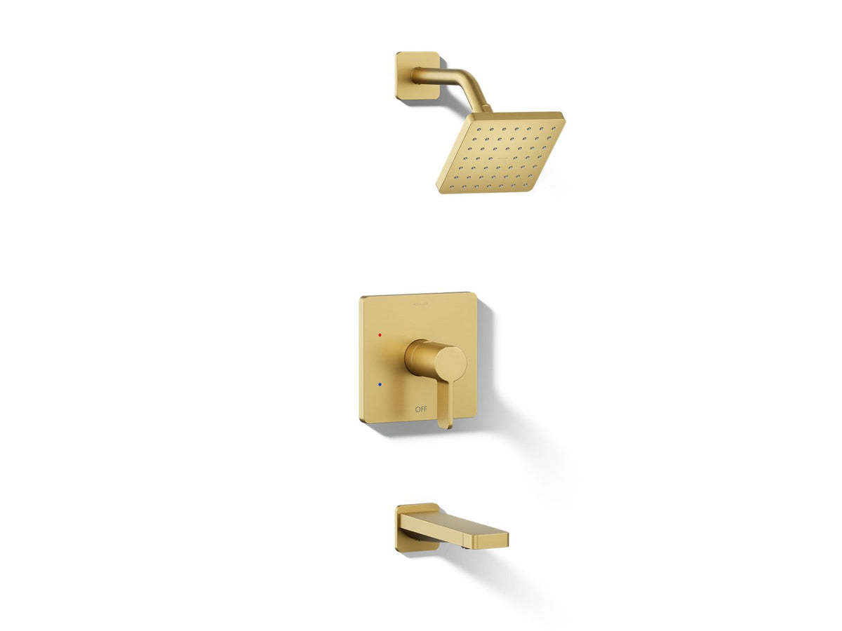 Kohler Parallel® Rite-Temp® bath and shower trim kit, 1.75 gpm — Vibrant Brushed Moderne Brass