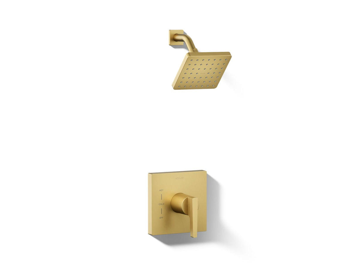 Kohler honesty-rite-temp-shower-trim-with-2-5-gpm-showerhead-and-lever-handle-ts99764-4 — Vibrant Brushed Moderne Brass — TS99764-4-2MB