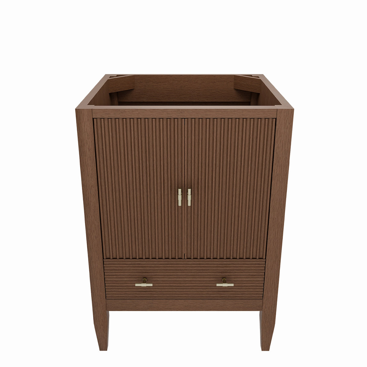 Valmont 24 Inch Fluted Vanity Base - MC Walnut | Alternative Image 01 | finish:Mid Century Walnut | countertop finish:No Top | sink style:None