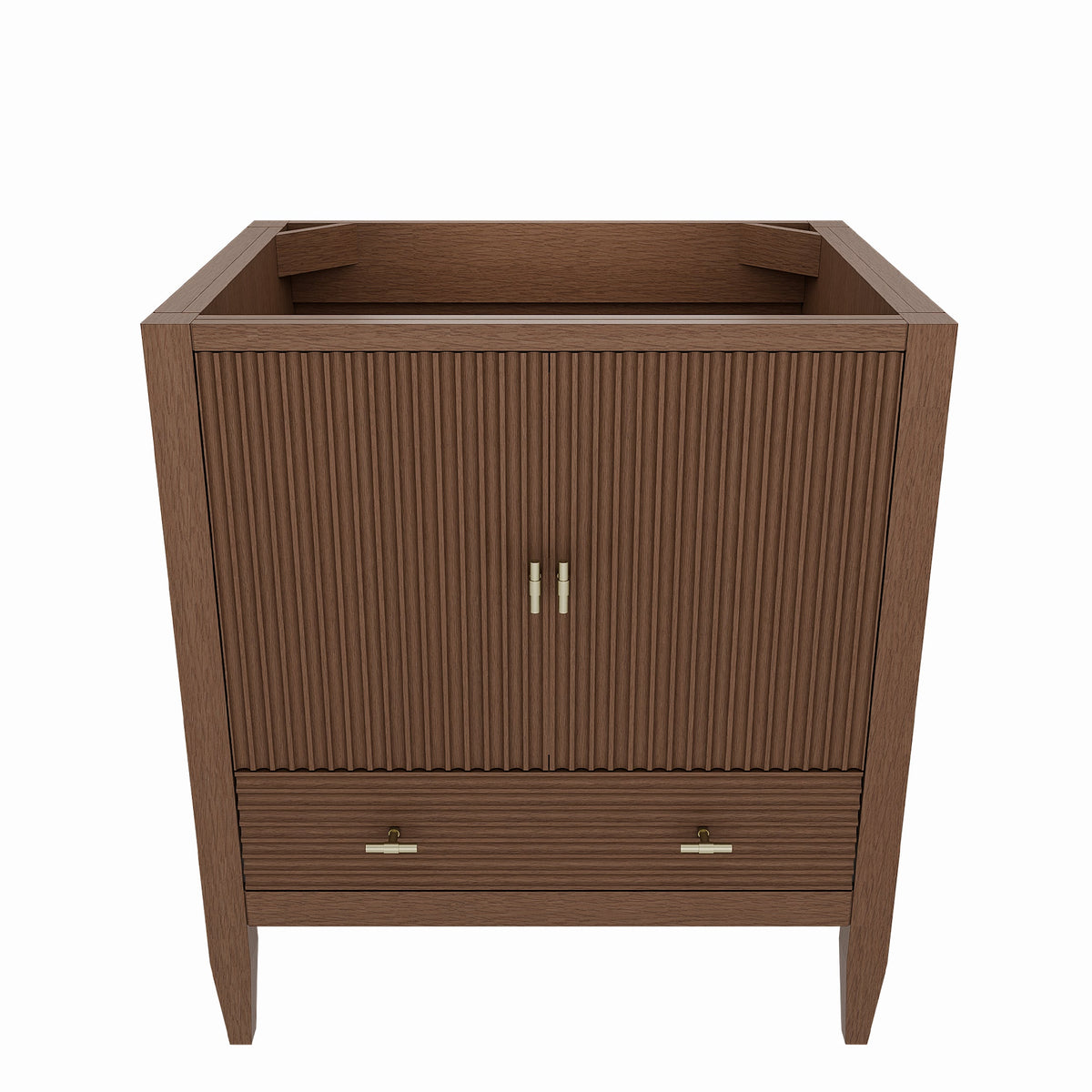 Valmont 30 Inch Fluted Vanity Base - MC Walnut | Alternative Image 01 | finish:Mid Century Walnut | countertop finish:No Top | sink style:None