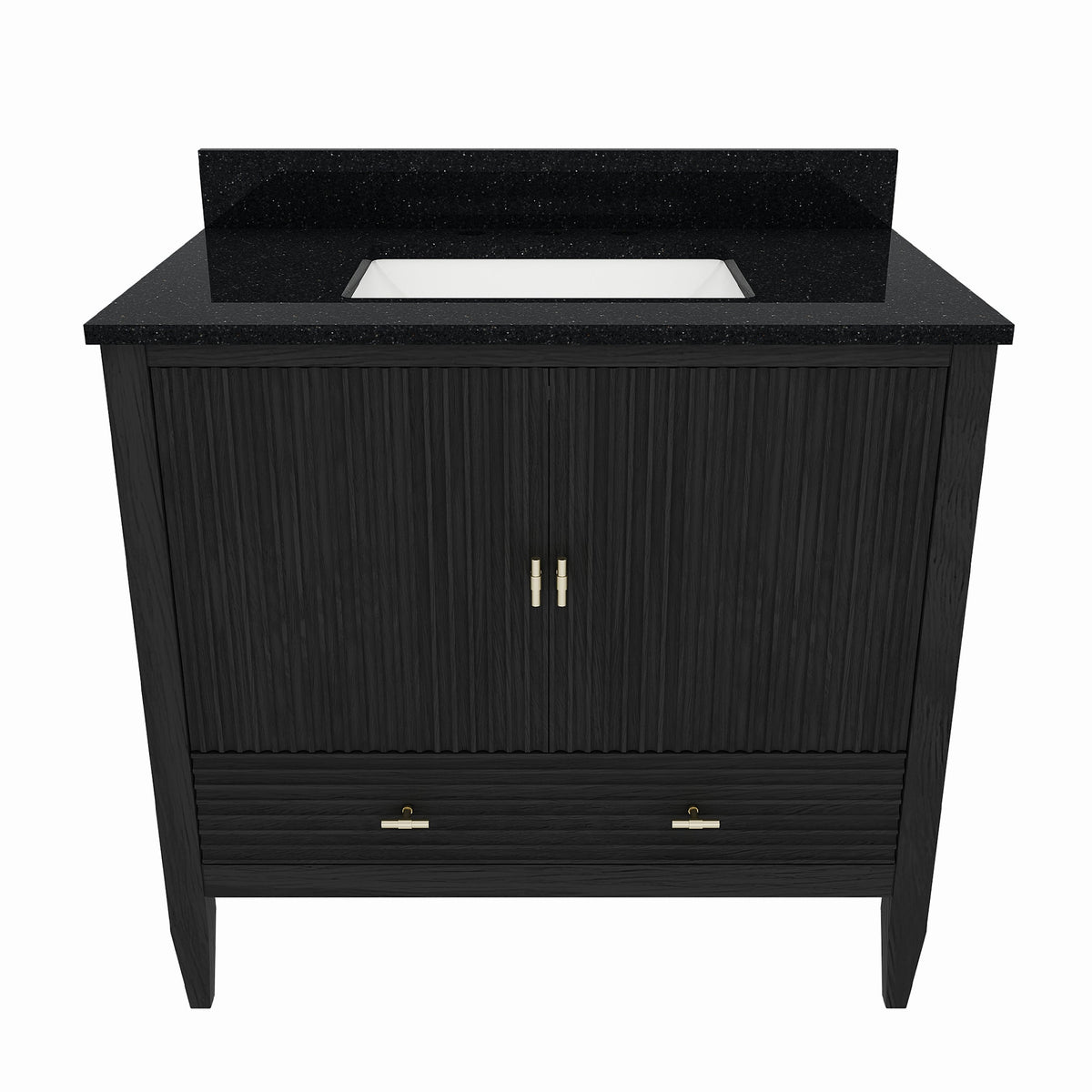 Valmont 36 Inch Fluted Vanity Base - Carbon Oak | Alternative Image 01 | finish:Carbon Oak | countertop finish:Black Granite | sink style:Rectangle Undermount