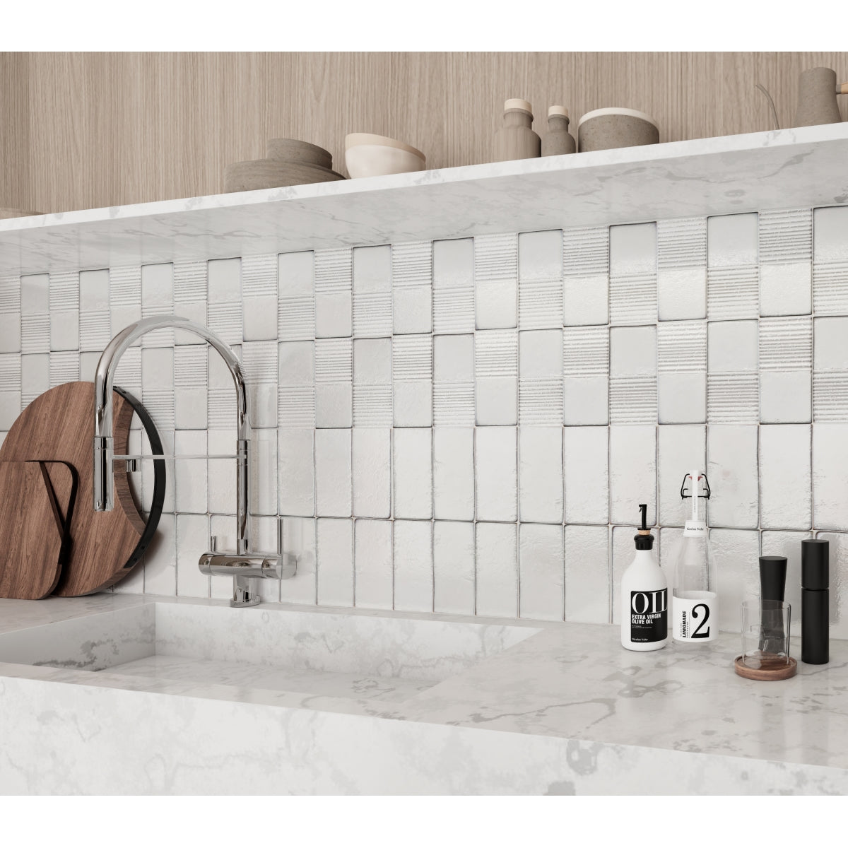 E by Emser TEXTURO - 4X8, WHITE, GLOSSY (SALE)