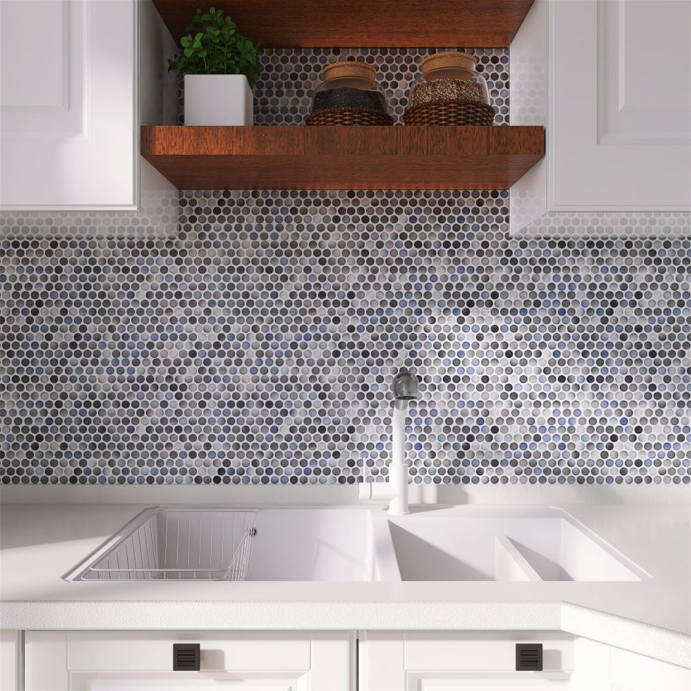 ELY Penny Round Gradient Grey Glossy 11.5x12.25 