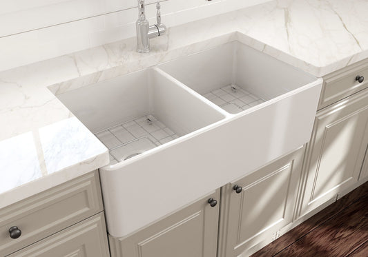 Bocchi Farmhouse Apron Front Fireclay 33" Double Bowl Kitchen Sink (Call for special pricing)
