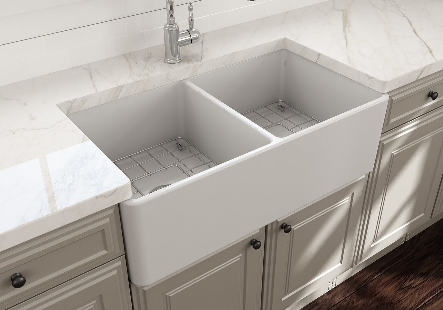 Bocchi Farmhouse Apron Front Fireclay 33" Double Bowl Kitchen Sink (Call for special pricing)