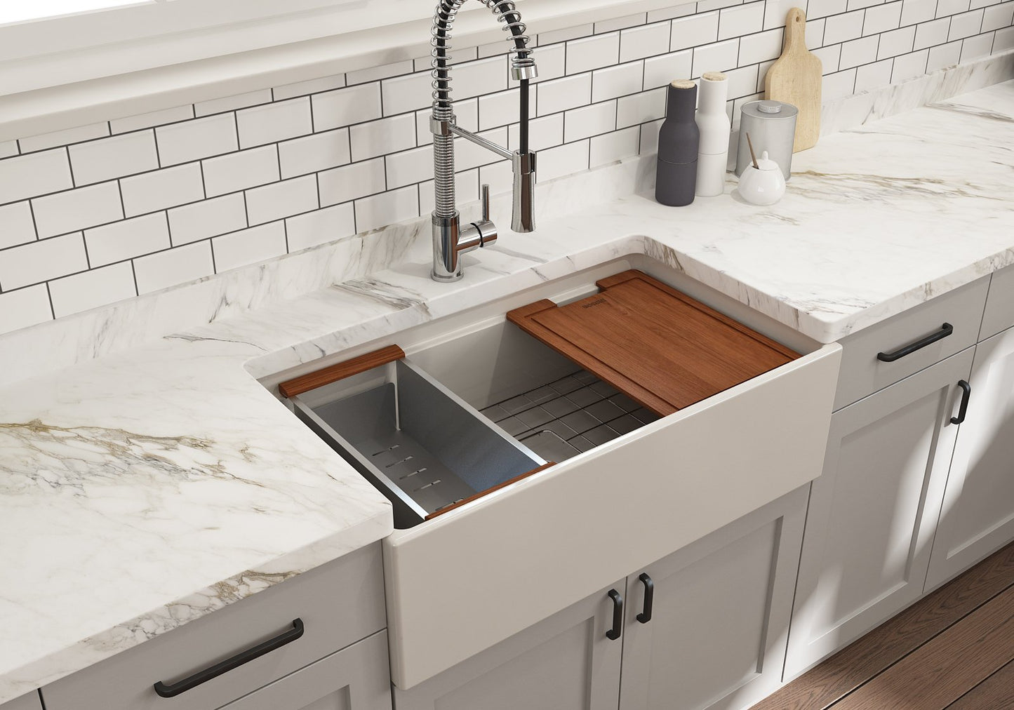 Bocchi Farmhouse Apron Front Fireclay 33" Single Bowl Kitchen Sink with Step Rim (Call for special pricing)