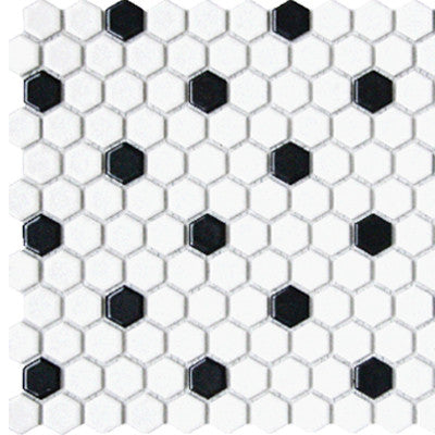 Tile 1X1 Hexagon White & Black Matte Mosaic
