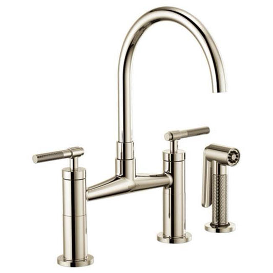 Brizo Litze Bridge Faucet with Arc Spout and Knurled Handle Polished Nickel
