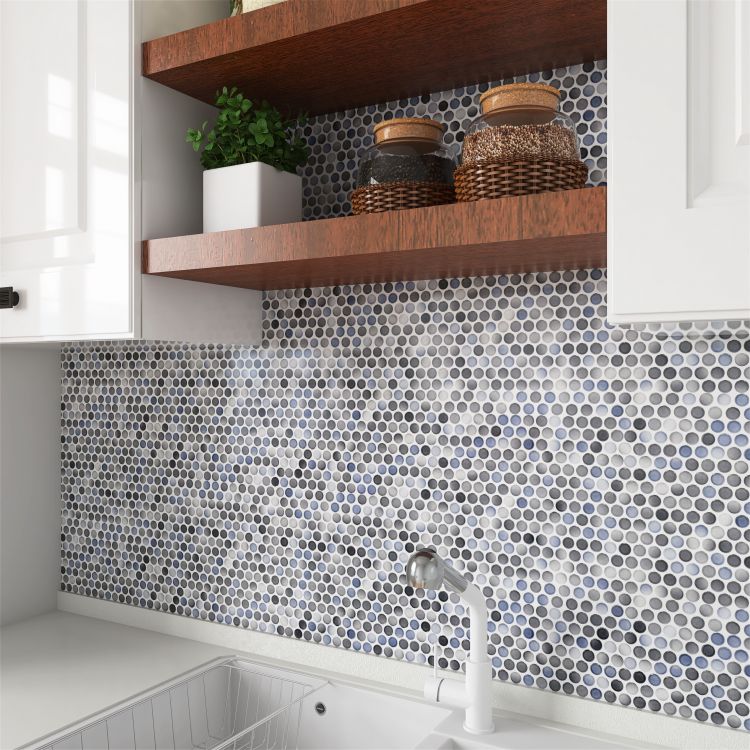 ELY Penny Round Gradient Grey Glossy 11.5x12.25 