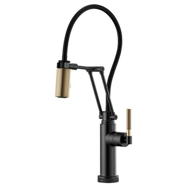 Brizo Litze: Smart Touch Articulating Faucet with Knurled Handle - Matte Black Luxe Gold